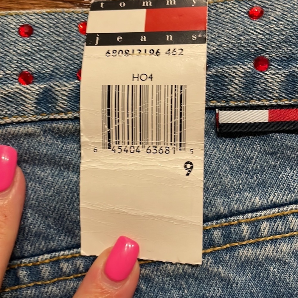NWT TOMMY JEANS VINTAGE woman’s Star dazzle rhinestone flare  jeans high slits 9 - Picture 7 of 17